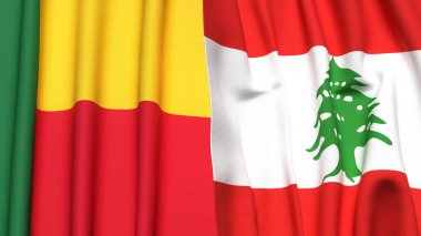 Gerçekçi kumaş desenli BENIN ve LEBANON bayrakları