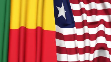 Gerçekçi kumaş dokusuna sahip BENIN ve LIBERIA bayrakları