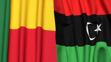Gerçekçi kumaşlı BENIN ve LIBYA bayrakları