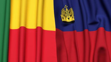 Gerçekçi kumaş dokusuna sahip BENIN ve LIECHTENSTEIN bayrakları