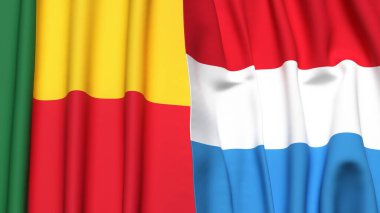 BENIN ve LUXEMBOURG bayrakları gerçekçi kumaş dokusuyla