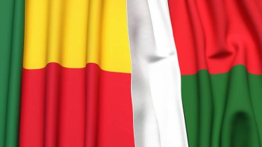 BENIN ve MADAGASCAR bayrakları gerçekçi kumaş dokusuna sahip