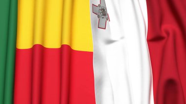 BENIN ve MALTA bayrakları gerçekçi kumaş dokusuyla