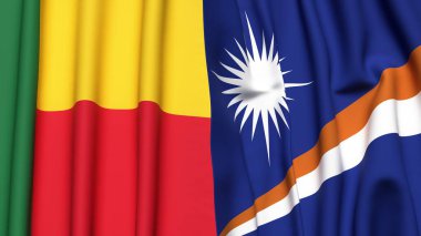 Gerçekçi kumaş dokusuna sahip BENIN ve MARSHALL Adaları bayrakları