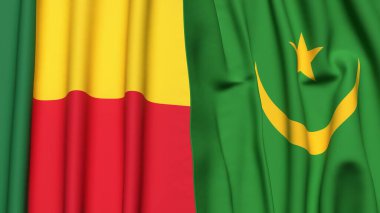 Gerçekçi kumaş dokusuna sahip BENİN ve MAURITANIA bayrakları