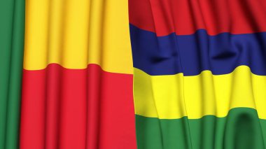 Gerçekçi kumaş dokusuna sahip BENİN ve MAURITIUS bayrakları