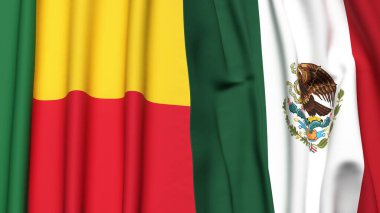 Gerçekçi kumaş dokusuna sahip BENIN ve MEXICO bayrakları