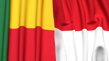 BENIN ve Monako bayrakları gerçekçi kumaş dokusuyla