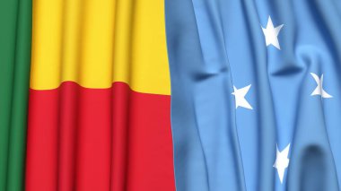 Gerçekçi kumaş dokusuna sahip BENIN ve MICRONESIA bayrakları