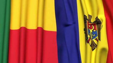 Gerçekçi kumaş dokusuna sahip BENIN ve MOLDOVA bayrakları