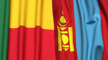 BENIN ve MONGOLIA bayrakları gerçekçi kumaş dokusuyla