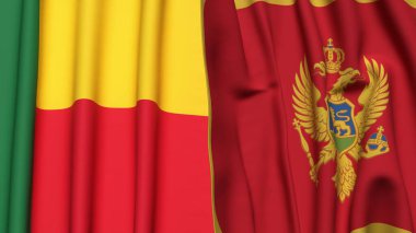 BENIN ve MONTENEGRO bayrakları gerçekçi kumaş dokusuyla