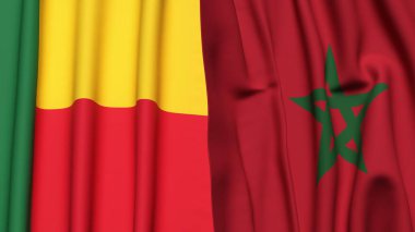 BENIN ve MOROCCO bayrakları gerçekçi kumaş dokusuyla