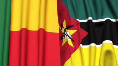 Bayraklar BENİN ve MOZAMBIQUE Gerçekçi kumaş desenli
