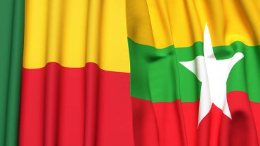 BENIN ve Myanmar bayrakları gerçekçi kumaş dokusuyla
