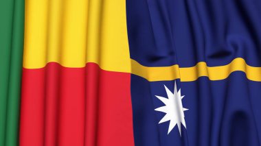 BENIN ve NAURU bayrakları gerçekçi kumaş dokusuyla