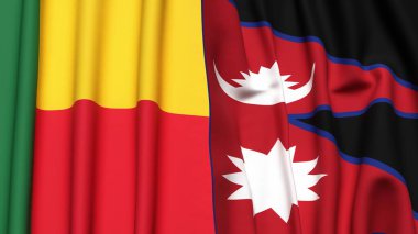 BENIN ve NEPAL bayrakları gerçekçi kumaş dokusuyla