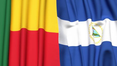 Gerçekçi kumaş dokusuna sahip BENIN ve NICARAGUA bayrakları