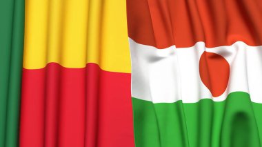 Gerçekçi kumaş desenli BENIN ve NIGER bayrakları