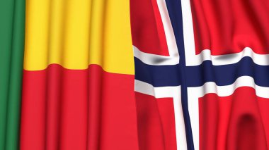 Gerçekçi kumaş dokusuna sahip BENIN ve NORway bayrakları