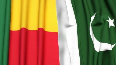 Gerçekçi kumaş dokusuna sahip BENIN ve PAKISTAN bayrakları