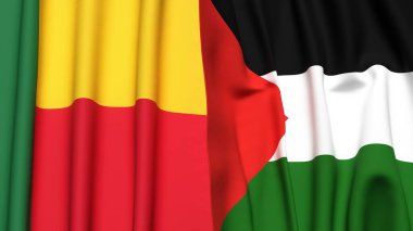 BENIN ve Filistin 'in bayrakları gerçekçi kumaş dokusuyla