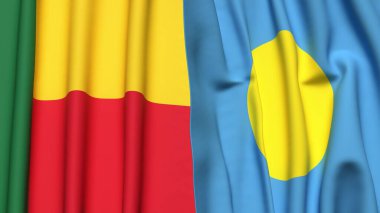 BENIN ve PALAU bayrakları gerçekçi kumaş dokusuyla