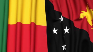 BENİN VE PAPUA YENİ GİNE bayrakları gerçekçi kumaş dokusuna sahip
