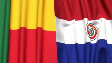 Gerçekçi kumaş dokusuna sahip BENIN ve PARAGUAY bayrakları
