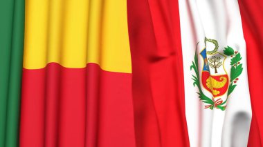 Gerçekçi kumaşlı BENIN ve Peru bayrakları