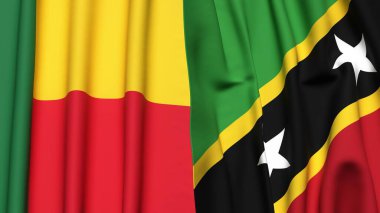 Gerçekçi kumaş desenli BENİN ve Aziz Kitts bayrakları