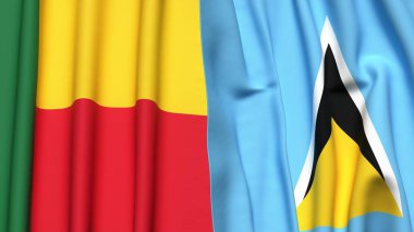 Gerçek kumaş dokusuna sahip BENIN ve SAINT LUCIA bayrakları