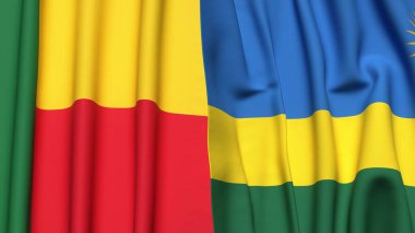 Gerçekçi kumaşlı BENIN ve Rwanda bayrakları