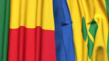 Gerçekçi kumaş dokusuna sahip BENİN ve SAINT VINCENT bayrakları