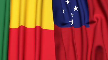 BENIN ve SAMOA bayrakları gerçekçi kumaş dokusuyla