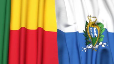 BENIN ve SAN MARINO bayrakları gerçekçi kumaş dokusuyla