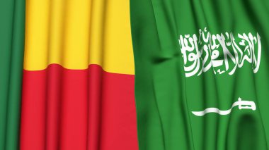 BENIN ve SAUDI ARABIA bayrakları gerçekçi kumaş dokusuyla