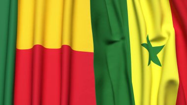 BENIN ve SENEGAL bayrakları gerçekçi kumaş dokusuyla
