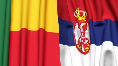 BENIN ve SERBIA bayrakları gerçekçi kumaş dokusuna sahip