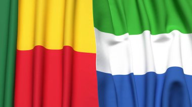 Gerçekçi kumaş dokusuna sahip Benin ve Sierra Leone bayrakları