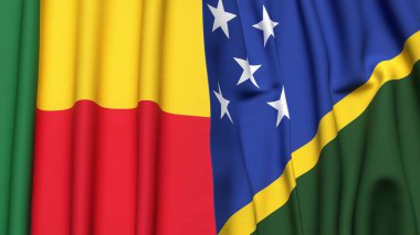 BENİN Bayrakları ve SOLOMON Adaları gerçekçi kumaş dokusuna sahip