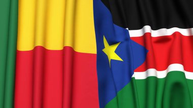 Gerçekçi kumaş dokusuna sahip BENIN ve Güney Sudan bayrakları