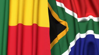 Gerçekçi kumaş dokusuna sahip BENIN ve Güney Afrika Bayrakları