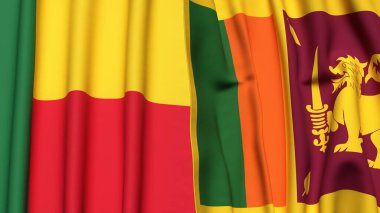 BENIN ve SRI LANKA bayrakları gerçekçi kumaş dokusuyla