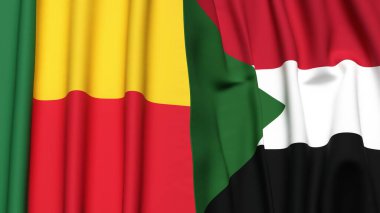 Gerçekçi kumaş desenli BENIN ve SUDAN bayrakları