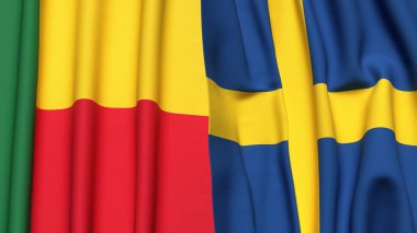 Gerçekçi kumaş desenli BENİN ve İSVEDEN bayrakları