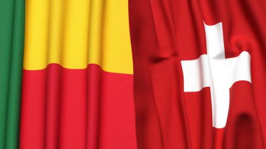 Gerçekçi kumaş dokusuna sahip BENIN ve SWitness ZERLAND bayrakları