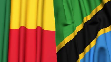 Gerçekçi kumaş dokusuna sahip BENIN ve TANZANIA bayrakları