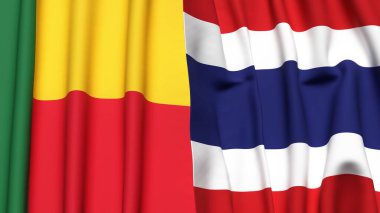Gerçekçi kumaş desenli BENİN ve THAILAND bayrakları