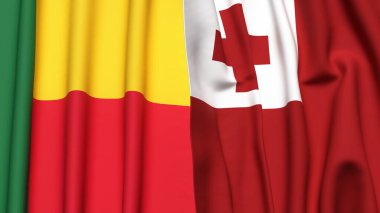 Gerçekçi kumaş dokusuna sahip BENIN ve TONGA bayrakları